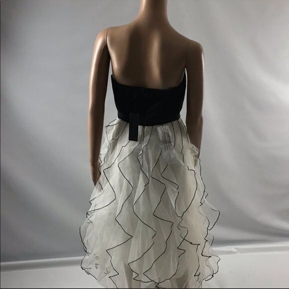 BCBGMAXAZRIA strapless tulle ruffled skirt midi dress off white combo black 6 - Picture 8 of 15